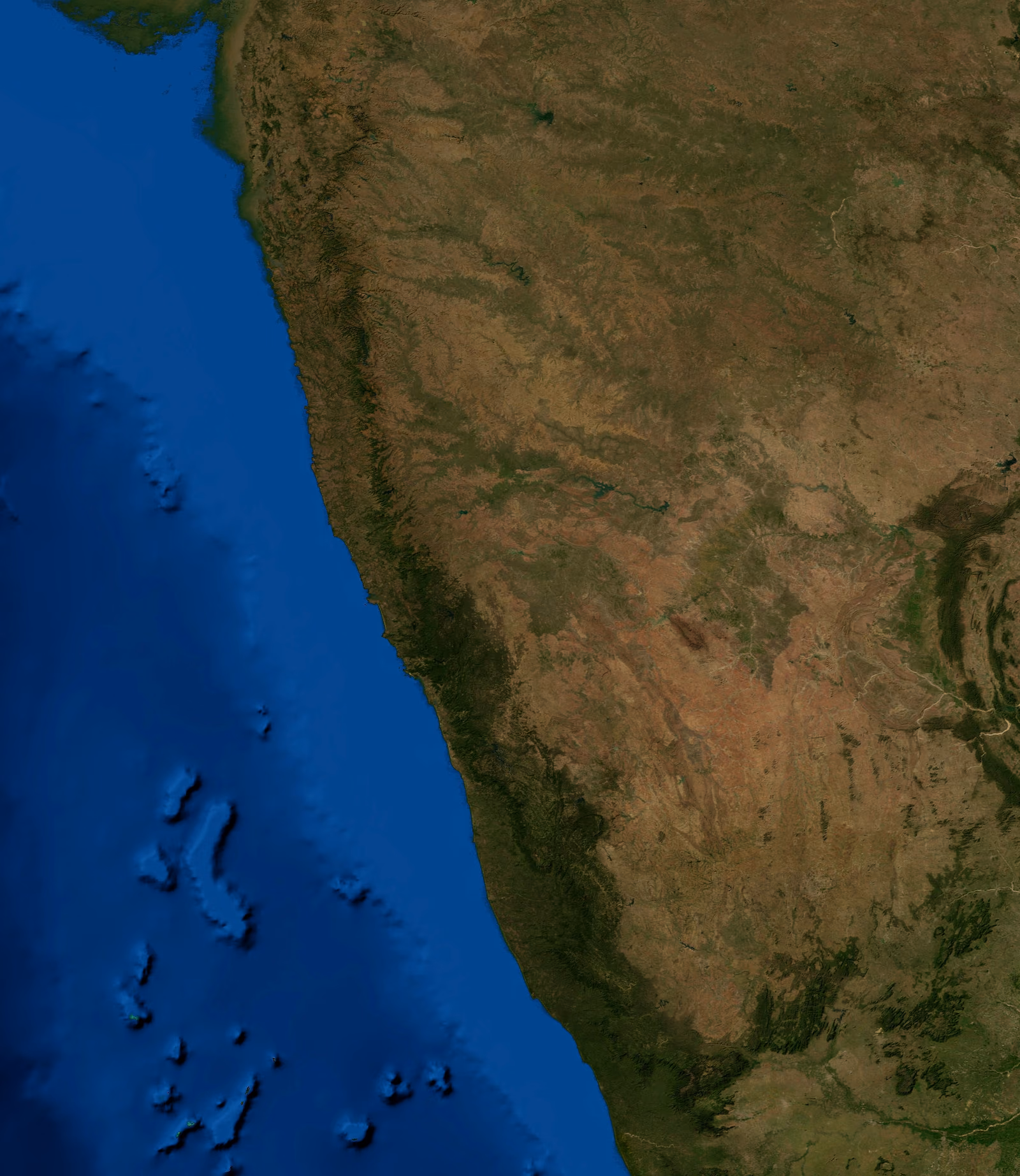 Satellite terrain map of south-western India showing the Western Ghats, the Konkan coast and the Arabian Sea